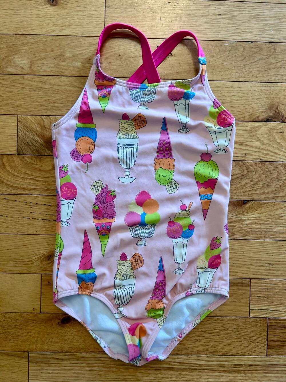 Mini Boden Ice Cream Swimsuit Size 5-6Y Pink One Piece